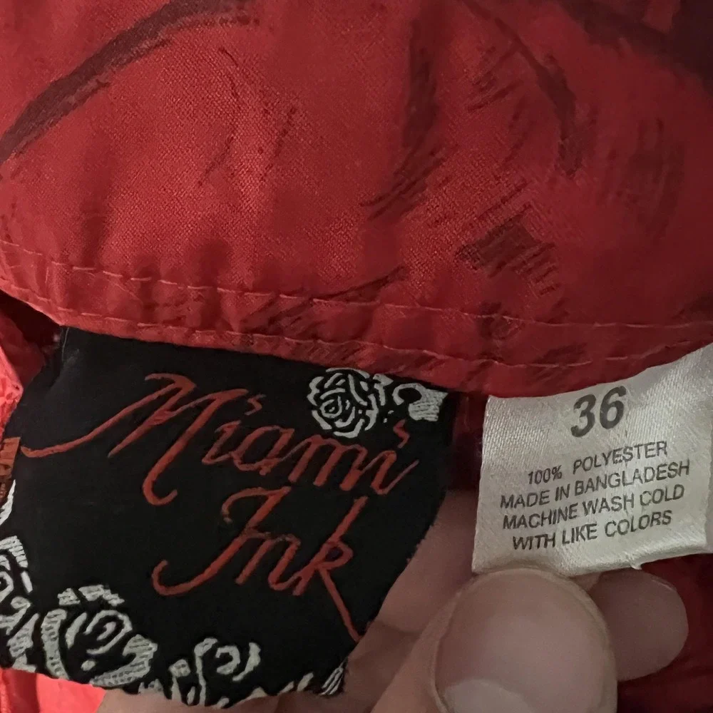 Miami Ink Cargo Shorts Mens 36 Red Skull Grim Reaper Board Swim Trunks Tattoo